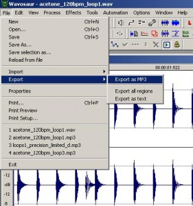 Wavosaur Wav to Mp3 Export