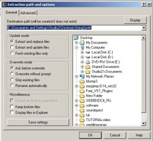 Winrar: Extract, file location